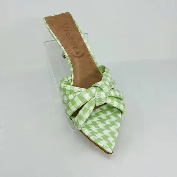 Free People by Vicenza "Evie" Green Gingham Pointed Kitten Heels | Size 8 | NEW - Picture 5 of 11